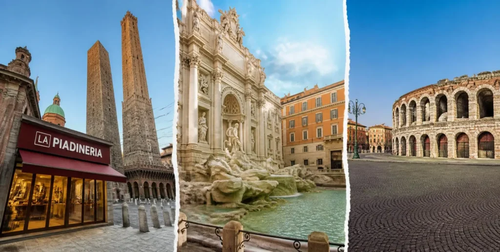 Collage storico con immagini di La Piadineria in Italia