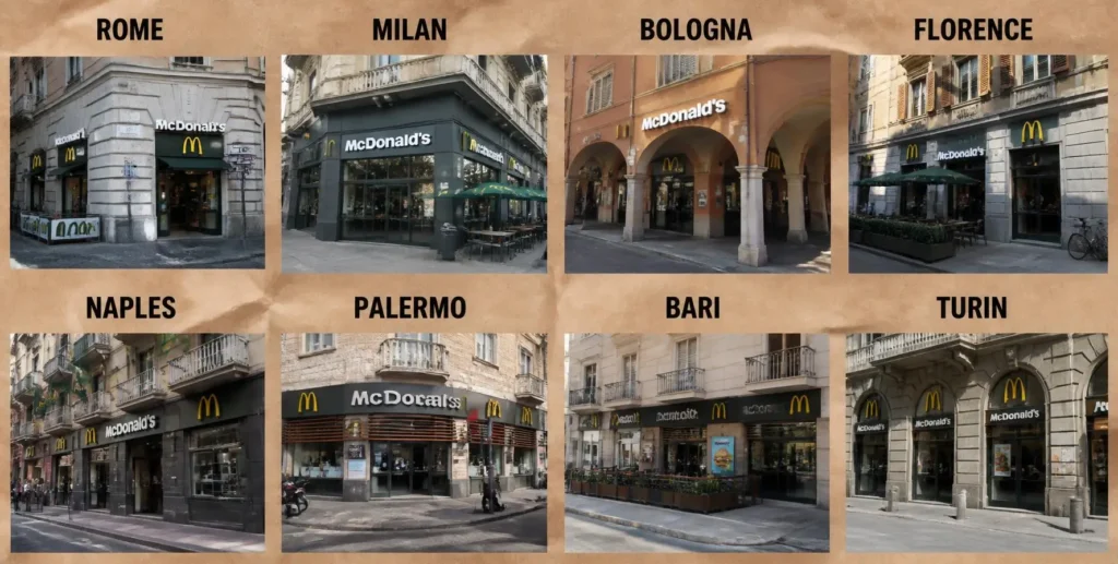 Ristoranti McDonald’s a Roma, Milano, Bologna, Firenze, Napoli, Palermo, Bari e Torino